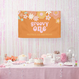Groovy One Retro Blommigt Birthday Banner