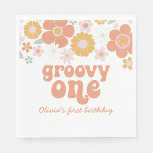 Groovy One Retro Blommigt första födelsedag Napkin Pappersservett