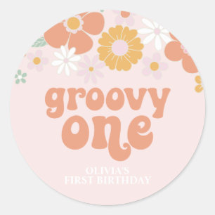Groovy One Retro-Blommigten första födelsedag Runt Klistermärke