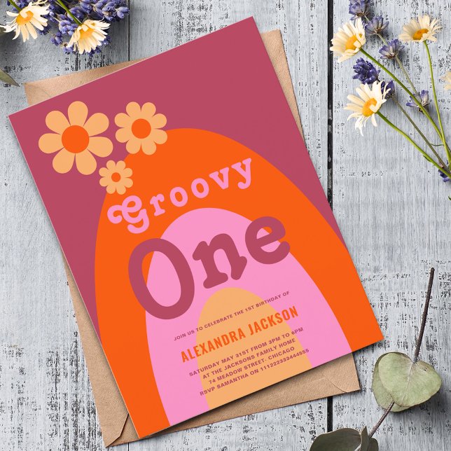 Groovy One Retro Boho 1-årsfest Inbjudan Vykort (Groovy one retro boho 1st birthday party budget invitation postcard )