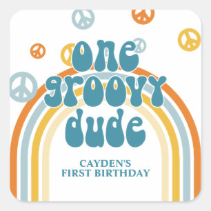 Groovy One Retro Boy Första födelsedag Fyrkantigt Klistermärke
