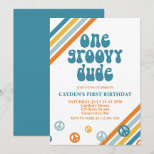 Groovy One Retro Boy Första födelsedagsinbjudan