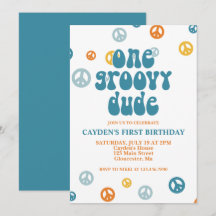 Groovy One Retro Boy Första födelsedagsinbjudan