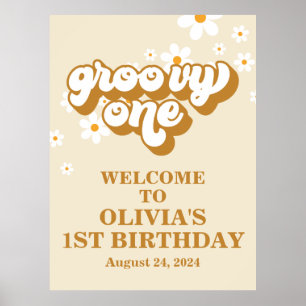 Groovy One Retro Daisy 1:a födelsedag Välkommen Poster