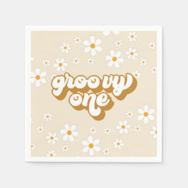 Groovy One Retro Daisy 1-årsdag Pappersservett