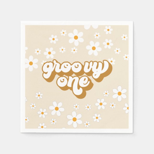 Groovy One Retro Daisy 1-årsdag Pappersservett (Framsidan)
