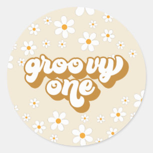 Groovy One Retro Daisy 1-årsdag Runt Klistermärke