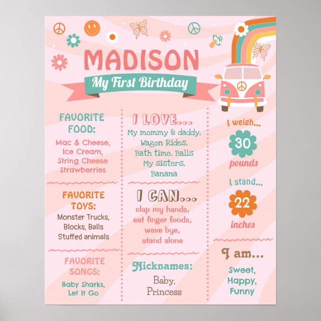 Groovy One Retro Daisy Birthday Milestone Sign Poster (Framsidan)