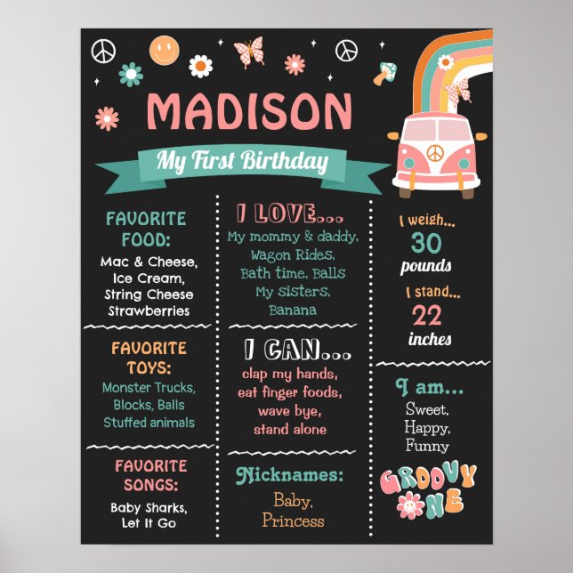 Groovy One Retro Daisy Birthday Milestone Sign Poster (Framsidan)