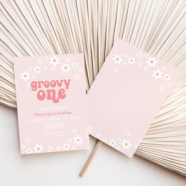 Groovy One Retro daisy boho blommigt första födels Inbjudningar (Skapare uppladdad)