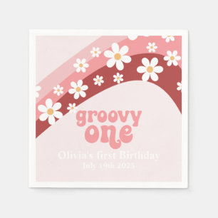 Groovy One Retro daisy boho blommigt första födels Pappersservett