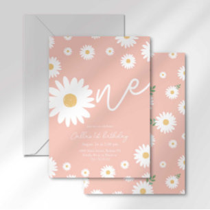 Groovy One Retro Daisy Boho Första Födelsedagen Inbjudningar