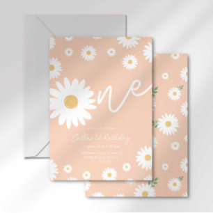 Groovy One Retro Daisy Boho Första Födelsedagen Inbjudningar