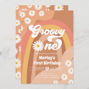 Groovy One Retro Daisy Boho Hippie första födelsed Inbjudningar