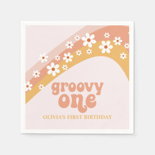 Groovy One Retro Daisy Boho Regnbåge Servetter