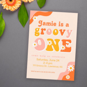Groovy One Retro First Birthday-inbjudan Inbjudningar