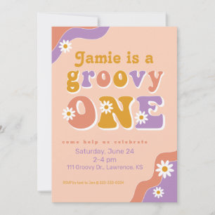 Groovy One Retro First Birthday-inbjudan Inbjudningar