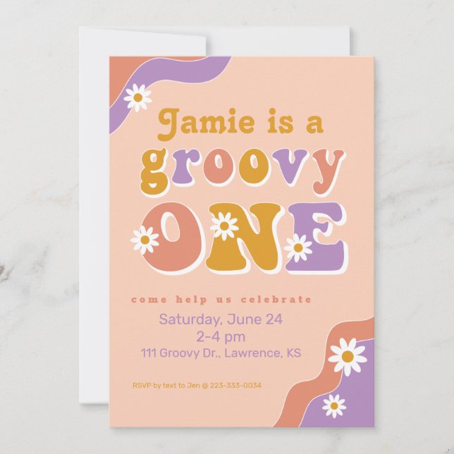 Groovy One Retro First Birthday-inbjudan Inbjudningar (Framsida)