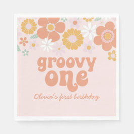 Groovy One Retro Floral första födelsedagen Pappersservett