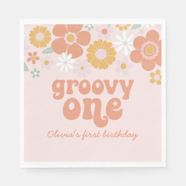 Groovy One Retro Floral första födelsedagen Pappersservett (Framsidan)
