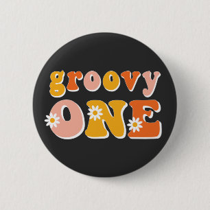 Groovy One Retro Första födelsedag Knapp