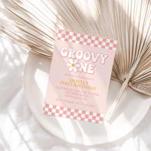 Groovy One Retro Girl First Birthday-inbjudan Inbjudningar