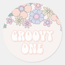 Groovy One Retro pastell blomstermönster 1-års föd Runt Klistermärke
