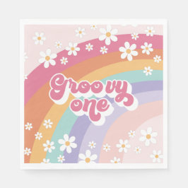 Groovy One Retro Rainbow 1-årsdag Pappersservett