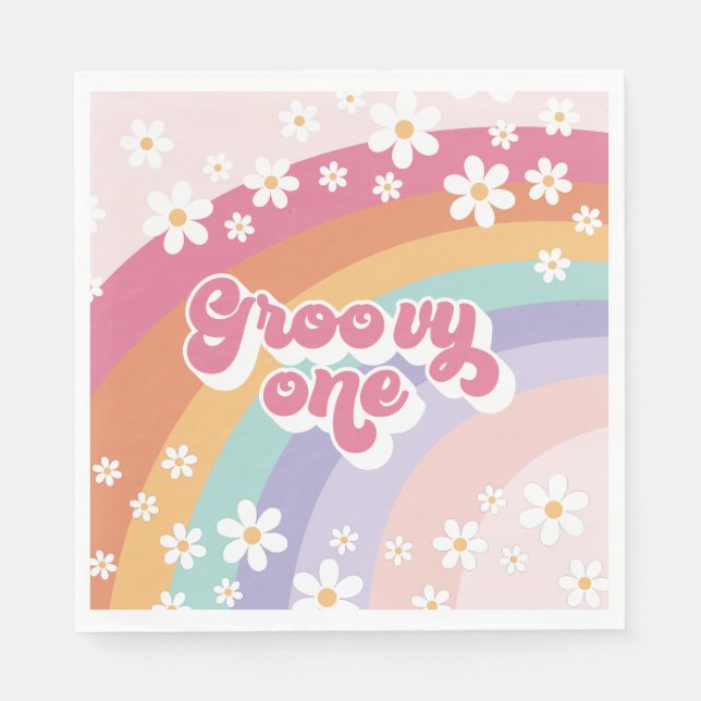 Groovy One Retro Rainbow 1-årsdag Pappersservett (Framsidan)