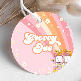 Groovy One Retro Rainbow 1a Birthday Gåvor Etiketter