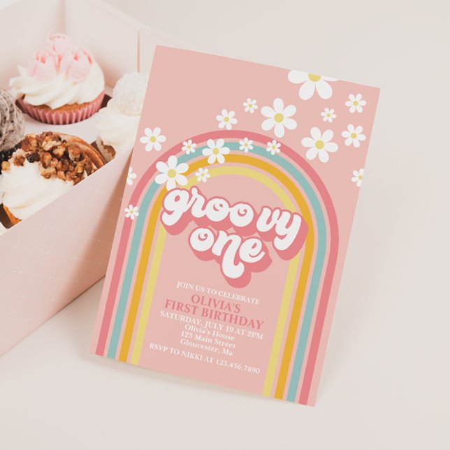Groovy One Retro Rainbow 1a Birthday Inbjudningar (Skapare uppladdad)