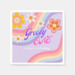 Groovy One Retro Rainbow 1a Birthday Pappersservett
