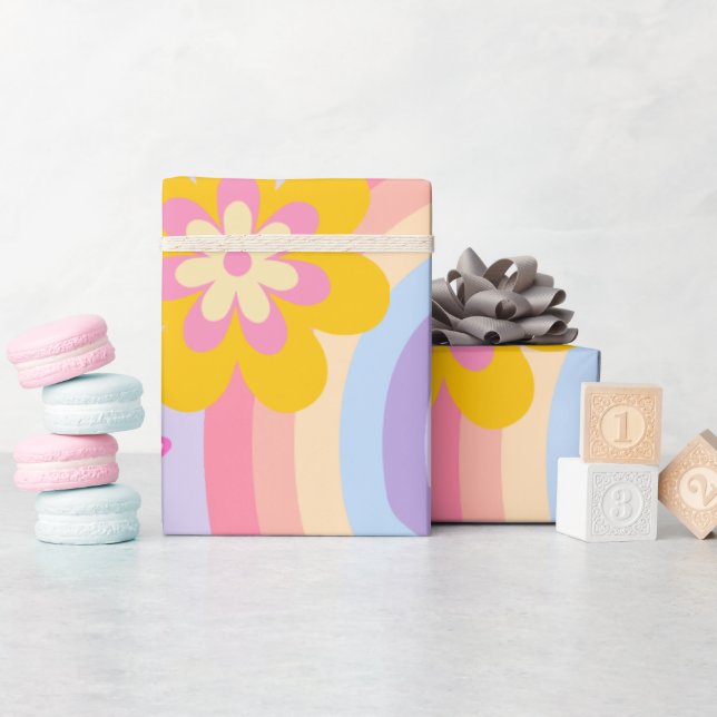 Groovy One Retro Rainbow 1a Birthday Presentpapper (Baby Shower)