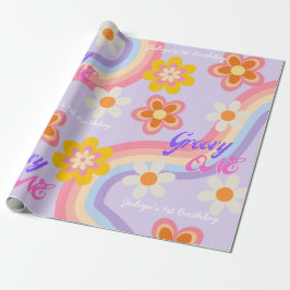 Groovy One Retro Rainbow 1a Birthday Presentpapper