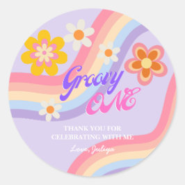 Groovy One Retro Rainbow 1a Birthday Runt Klistermärke