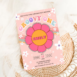 Groovy One Retro Rainbow 1st Birthday Party Inbjudningar
