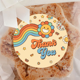 Groovy One Retro Rainbow 1st Birthday Party Runt Klistermärke