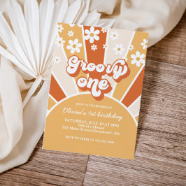 Groovy One Retro Solsken daisy boho blommig Inbjudningar