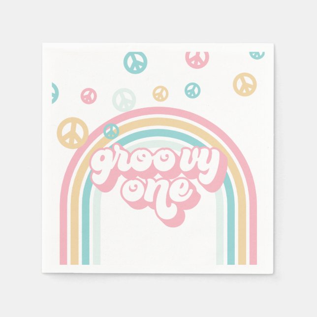 Groovy One Retro Sommar Regnbåge Pappersservett (Framsidan)