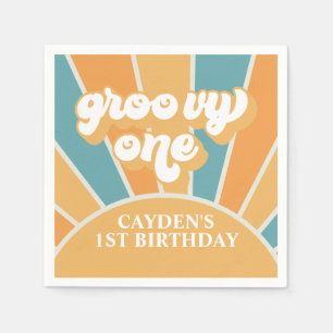 Groovy One Retro Sunshine Boy First Birthday Pappe Pappersservett