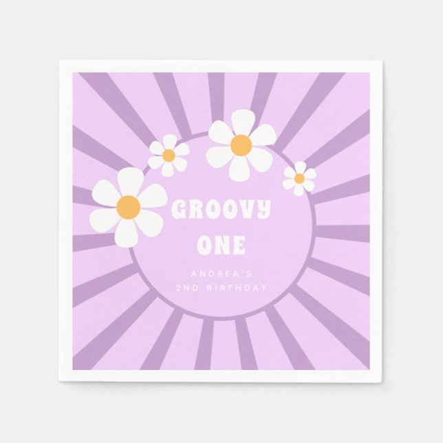 Groovy One Retro Sunshine Girl Second Birthday Pappersservett (Framsidan)