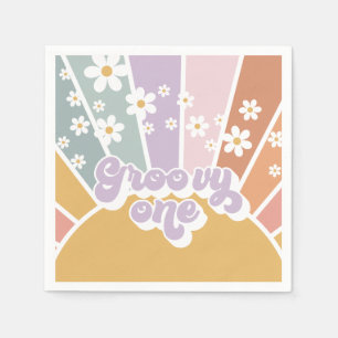 Groovy One Retro Sunshine Rainbow Daisy Pappersservett