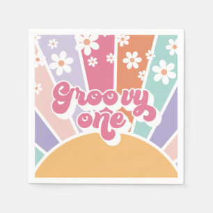 Groovy One Retro Sunshine Rainbow Daisy Pappersservett