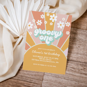 Groovy One Retro Sunshine tusenskönor boho blommig Inbjudningar