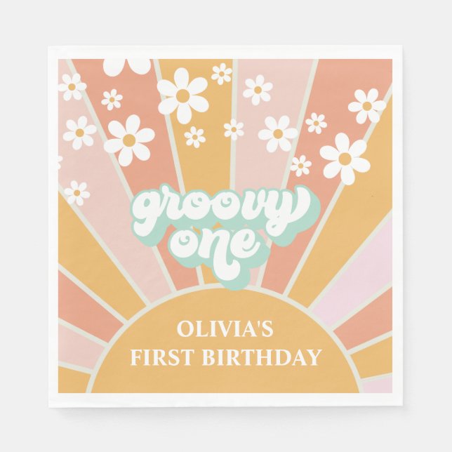 Groovy One Retro Sunshine tusenskönor boho Pappers Pappersservett (Framsidan)