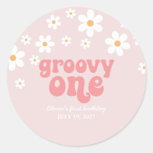 Groovy One Retro tusenskönor boho blommig första f Runt Klistermärke
