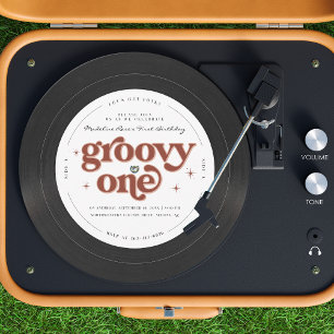 Groovy One Retro Vinyl Record Inbjudningar