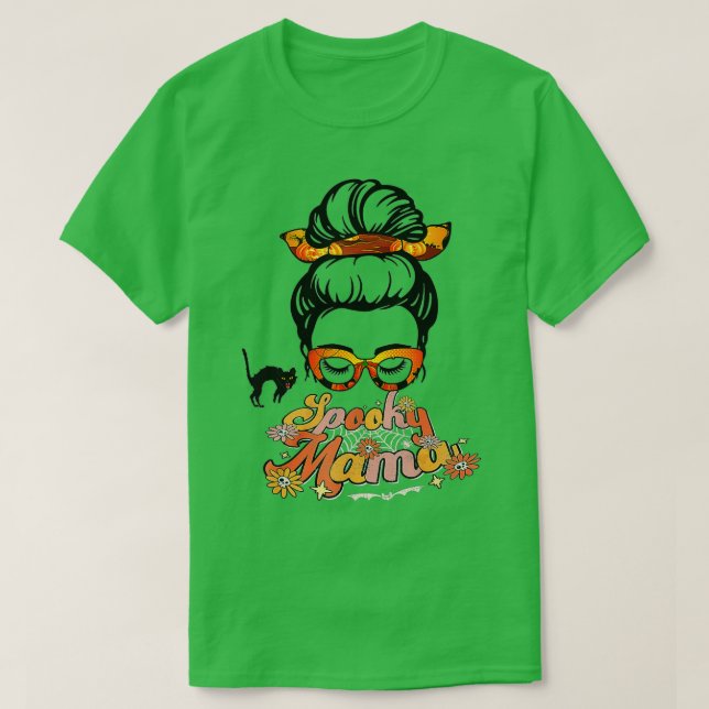Groovy One Spooky Mamma Messy Bun Women Witch Mamm T Shirt (Design framsida)