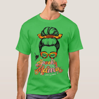 Groovy One Spooky Mamma Messy Bun Women Witch Mamm T Shirt