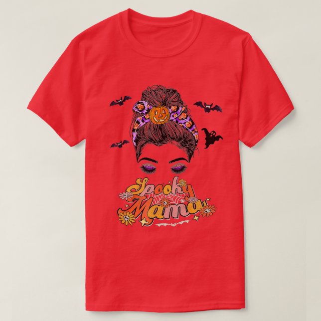 Groovy One Spooky Mamma Messy Bun Women Witch Mamm T Shirt (Design framsida)